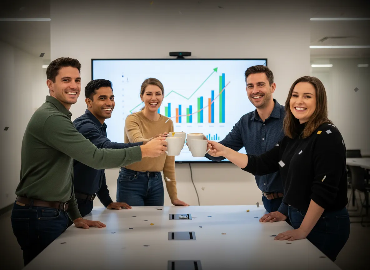 Team celebrating a product launch in an inclusive environment