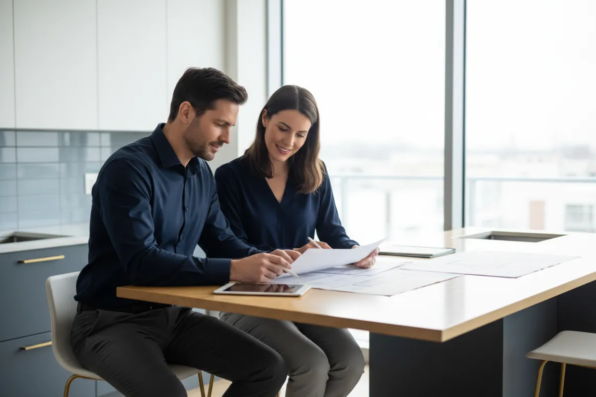 Couple reviewing conventional mortgage paperwork