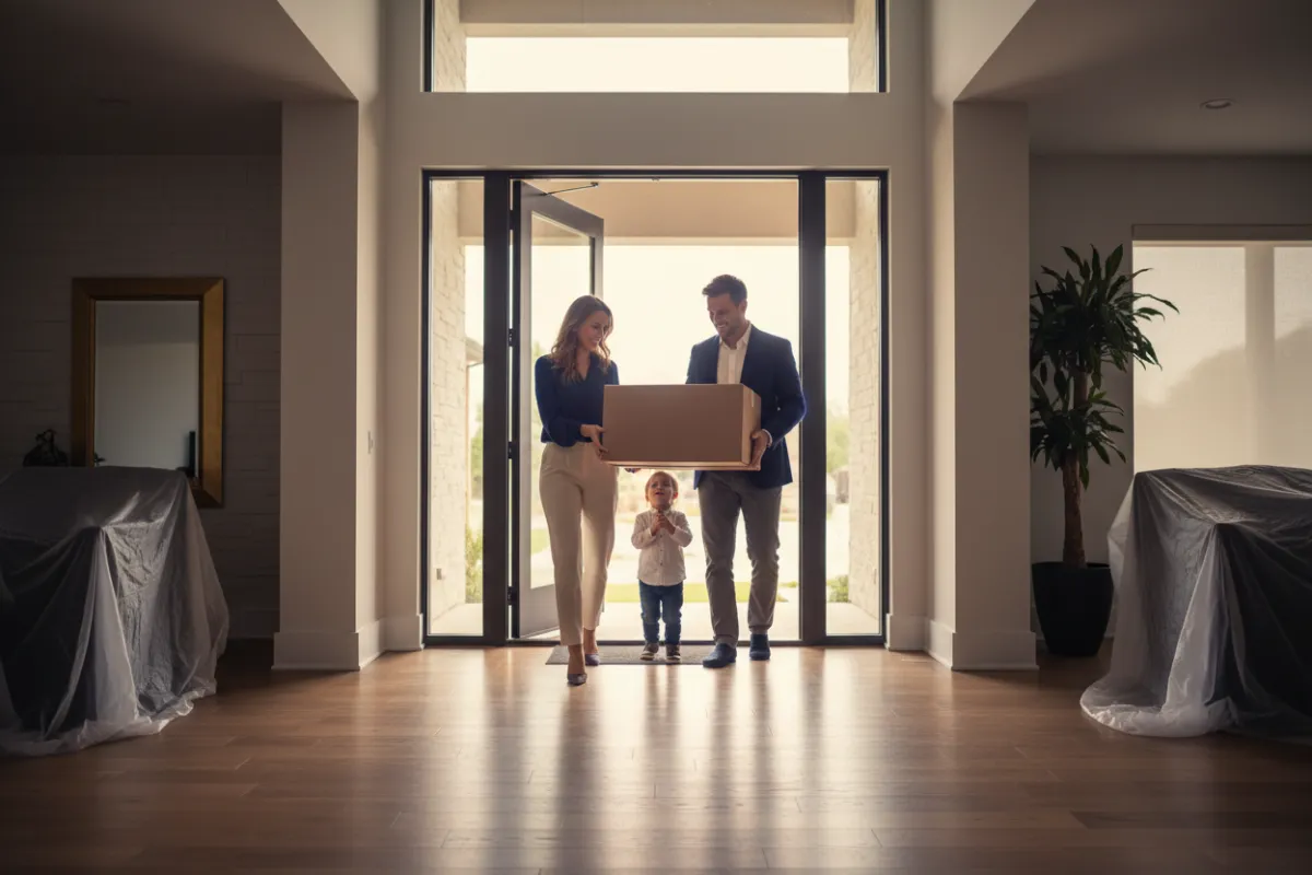 Family walking into their first home with an FHA loan