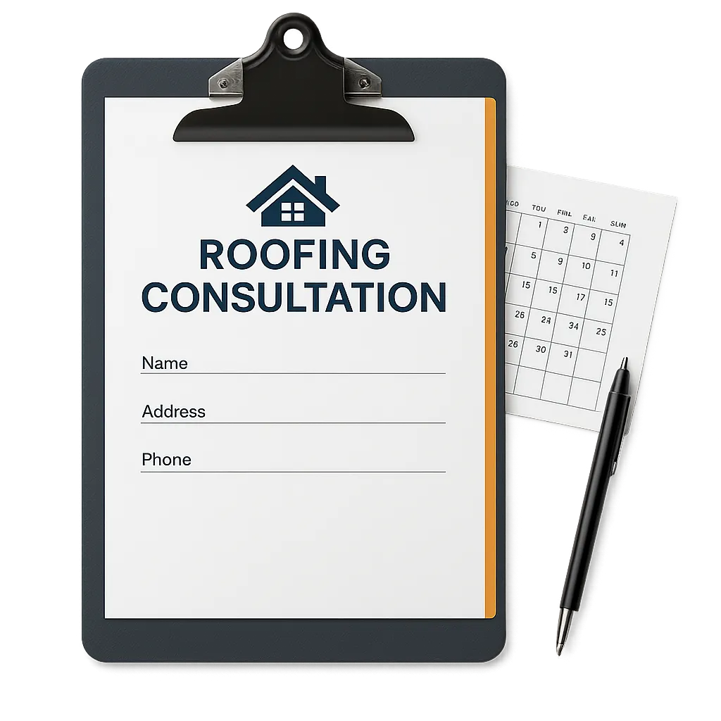 Roofing consultation clipboard and calendar