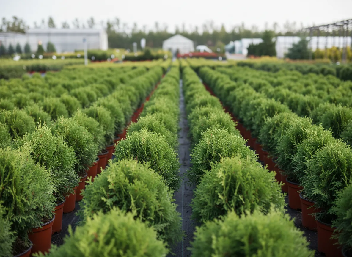 Örökzöld dísznövények és tuják sorban