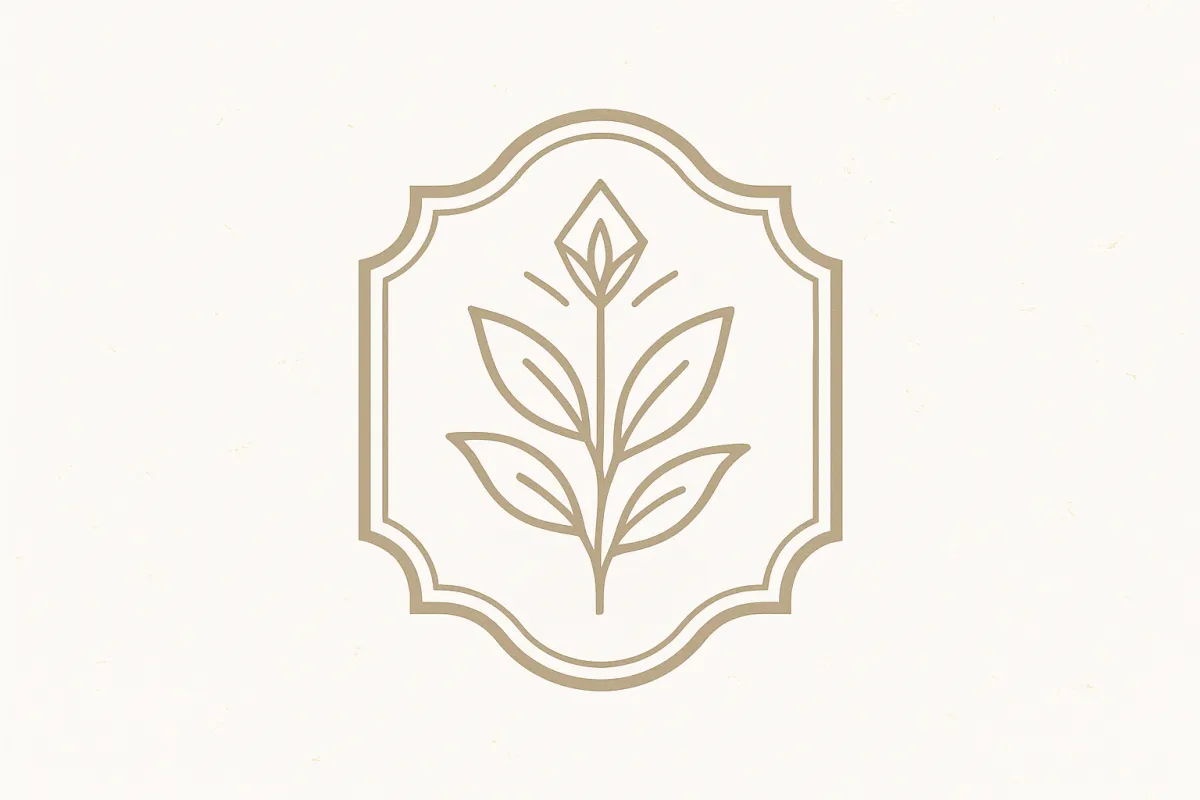 Boutique label logo with subtle gold detail