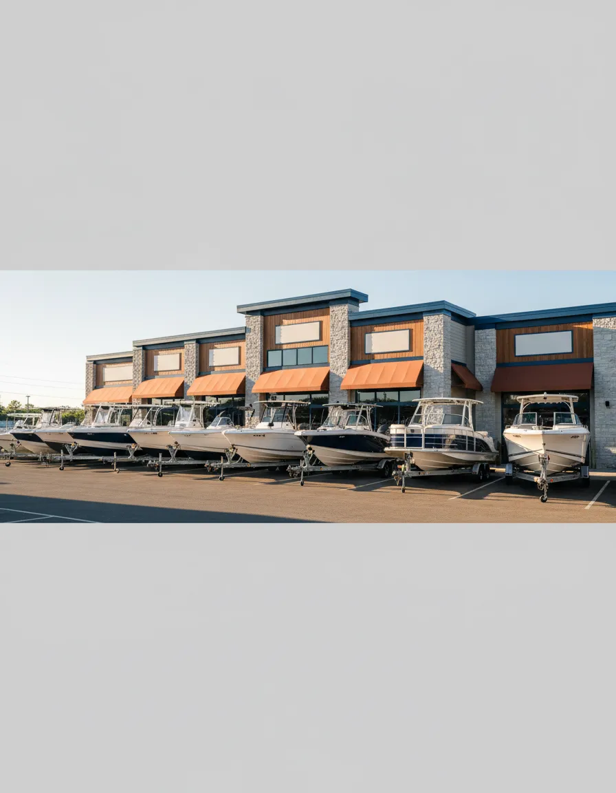 Pristine boat ready for delivery outside the Truman Lake Marine dealership