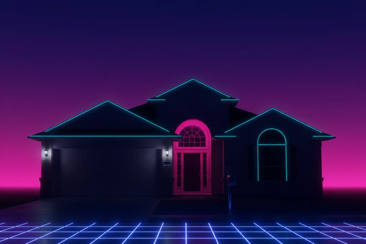 Retro synthwave real estate property Round Rock