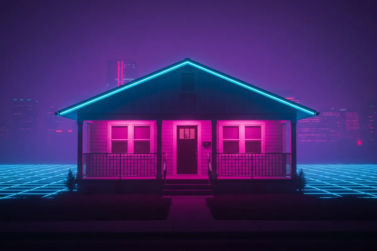 Retro synthwave real estate property San Marcos