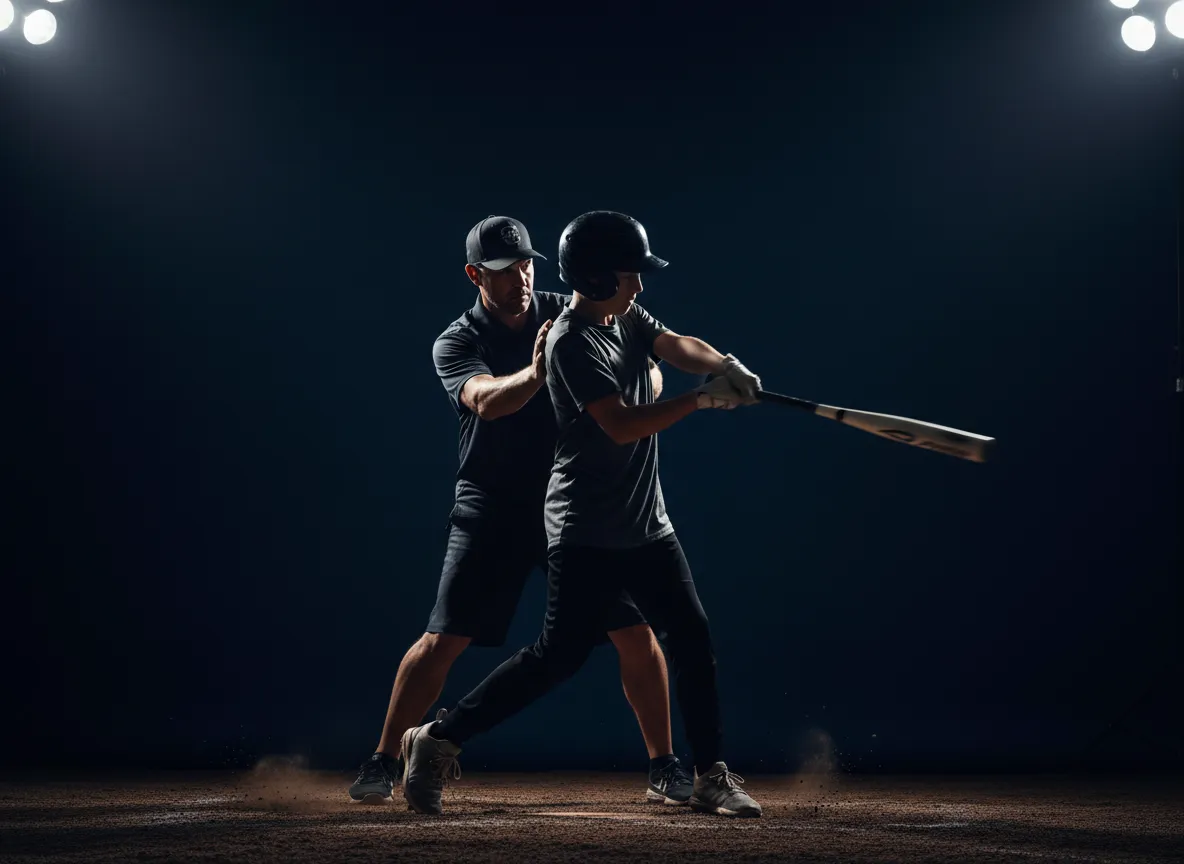 Coach Raul instructing an athlete during hitting practice
