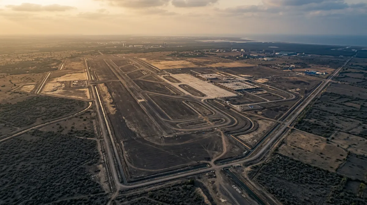 Dholera International Airport runway and cargo terminal overview