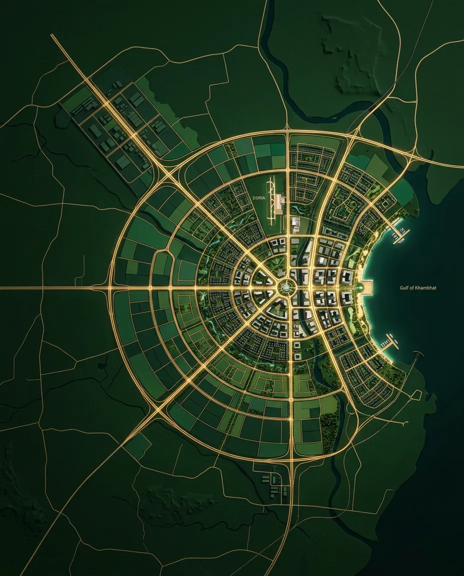 Dholera Special Investment Region administrative master plan and infrastructure framework visual