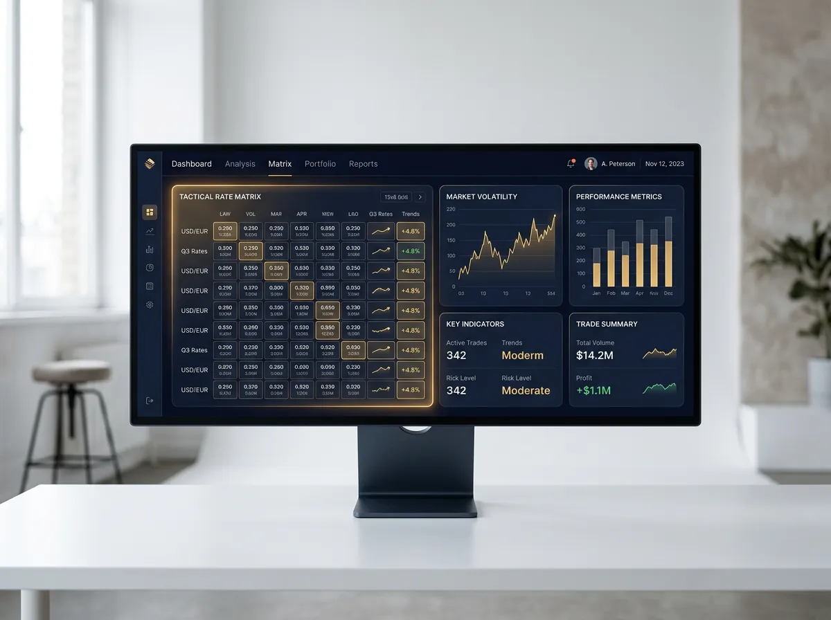 Tactical rate matrix analytics dashboard interface for high-net-worth mortgage scenarios
