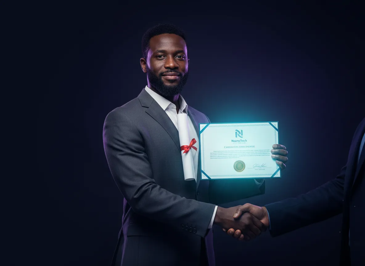 Dairo Dávila receiving a certification and recognition