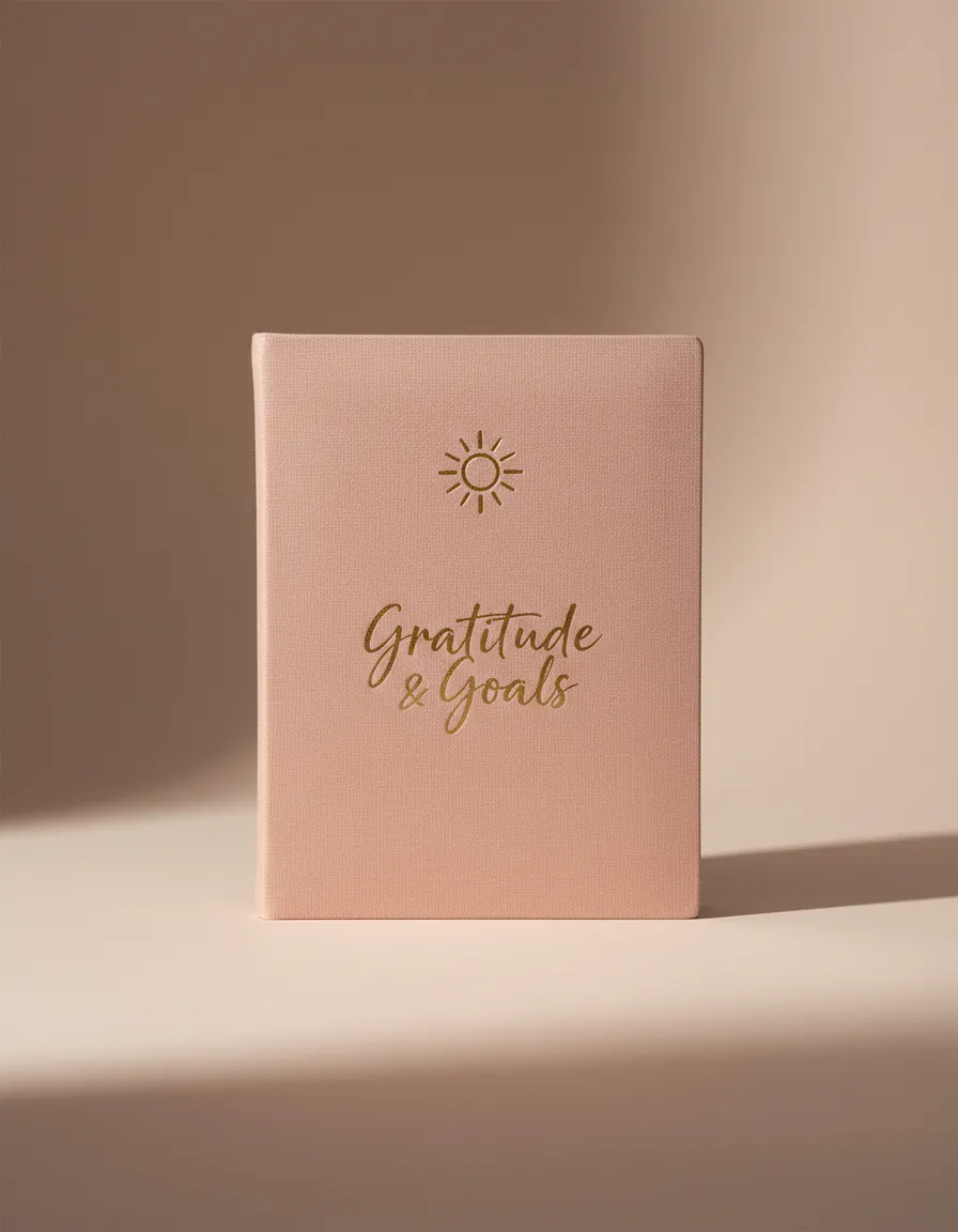 Gratitude & Goals Planner in soft nude with sun icon