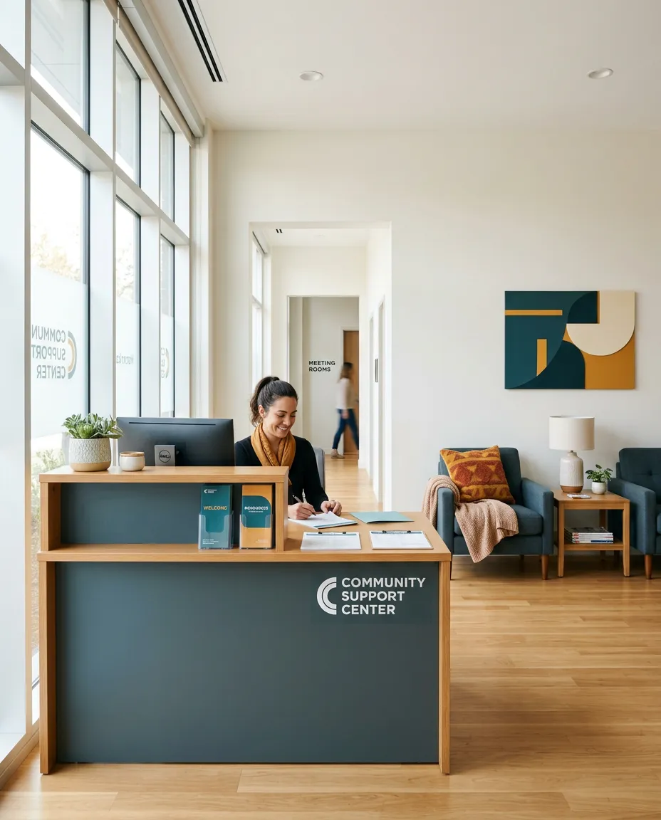 Welcoming, modern community support reception office in Columbus, Ohio