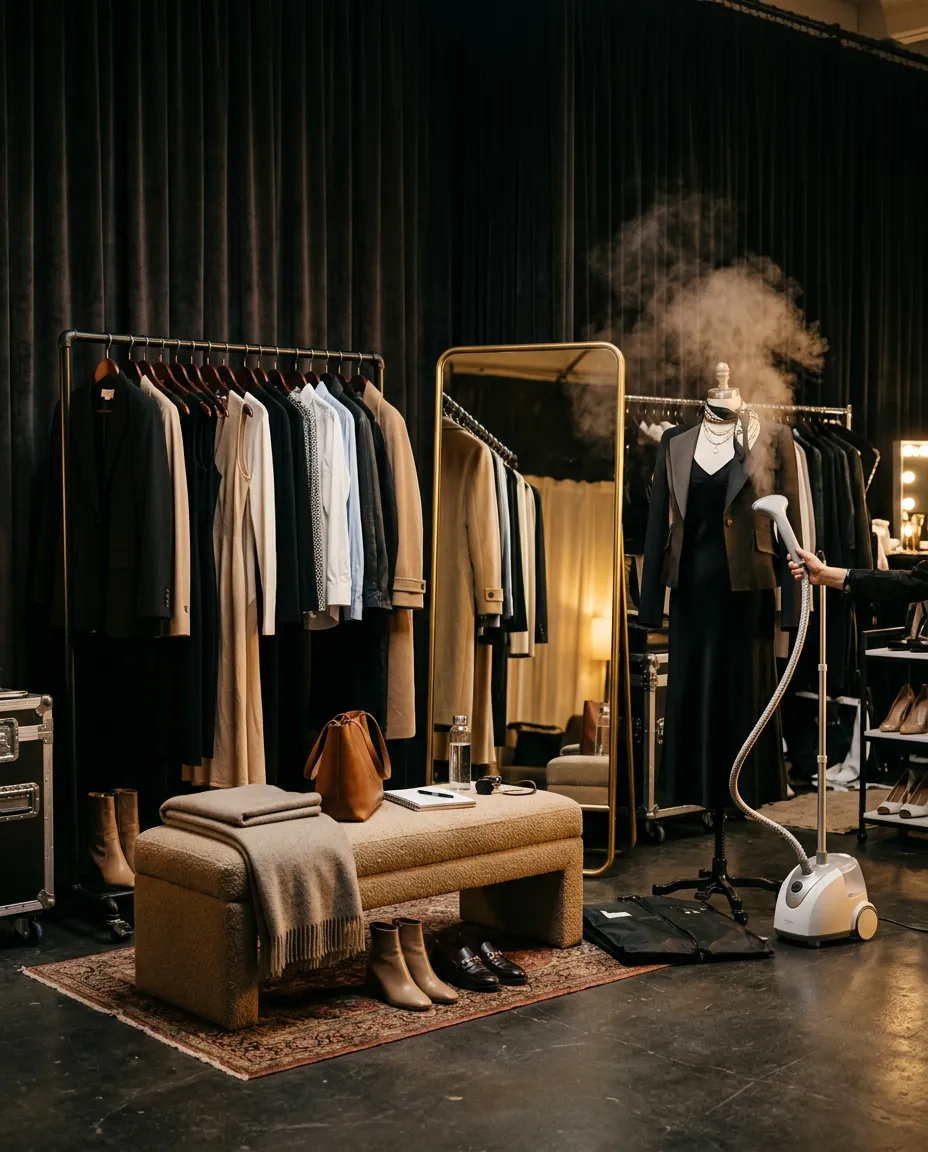Private wardrobe changing room with garment steamer and full length mirrors