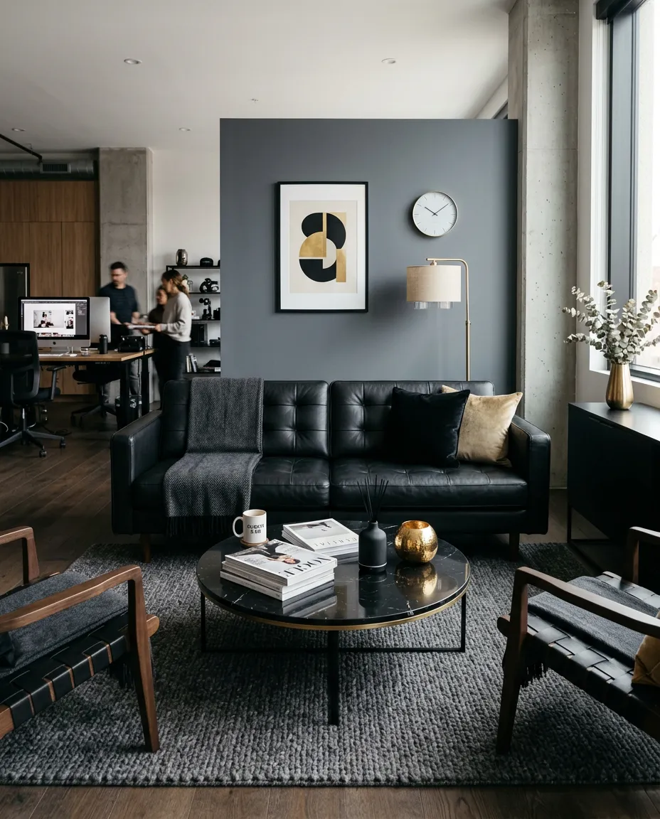 Comfortable client production lounge with high-speed fiber internet and wireless audio