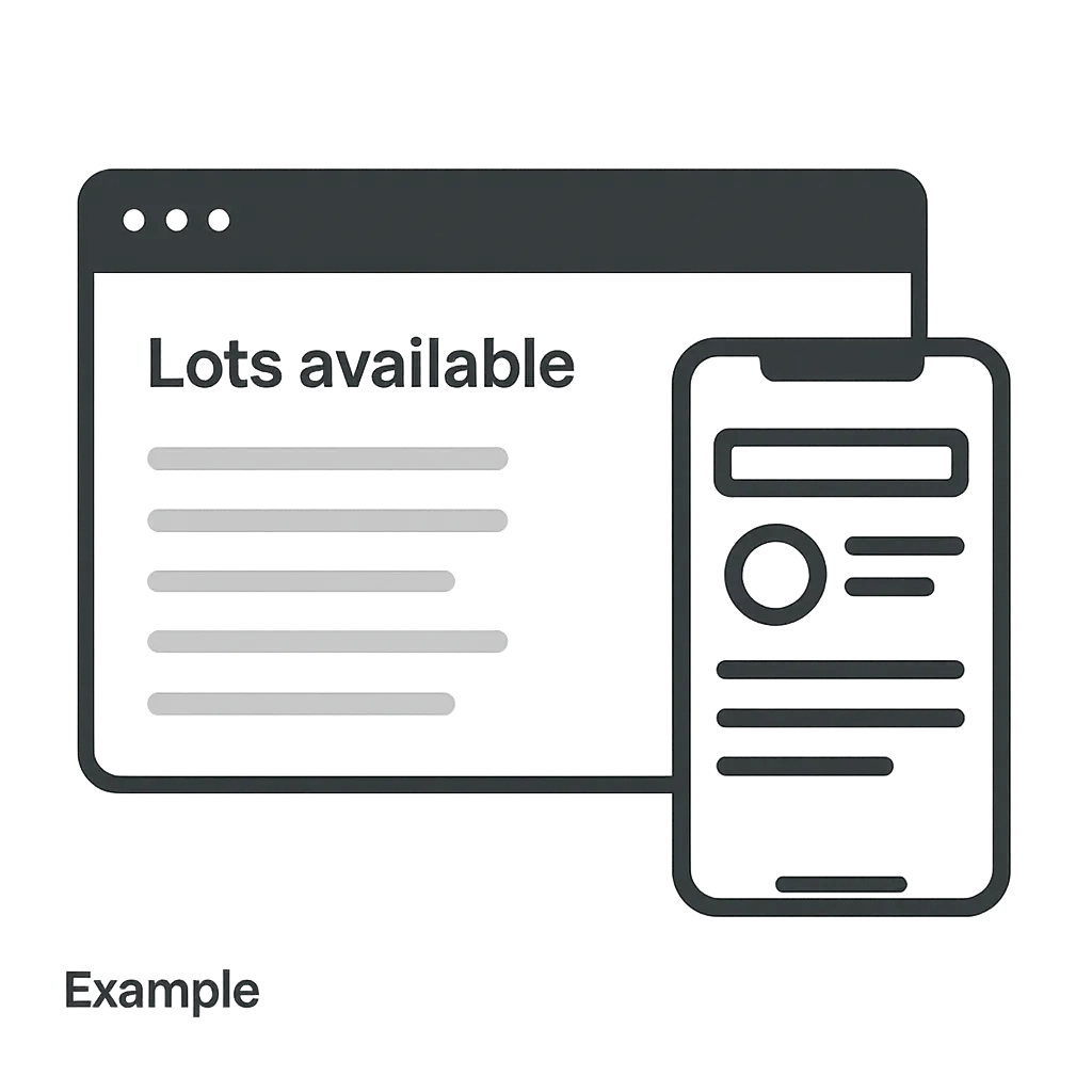 DwelloHQ community vacancies website listing and mobile management application mockup