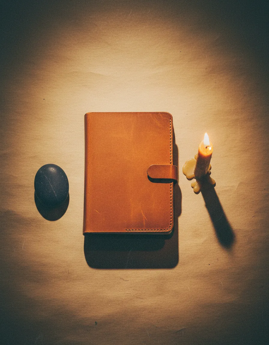 Desaturated grounding shot of journal writing in natural light