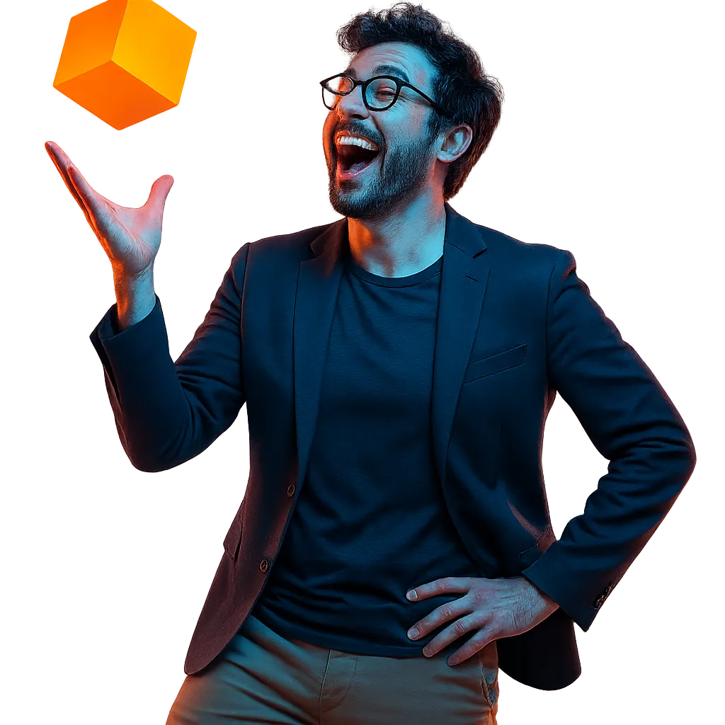Creative professional throwing a geometric shape