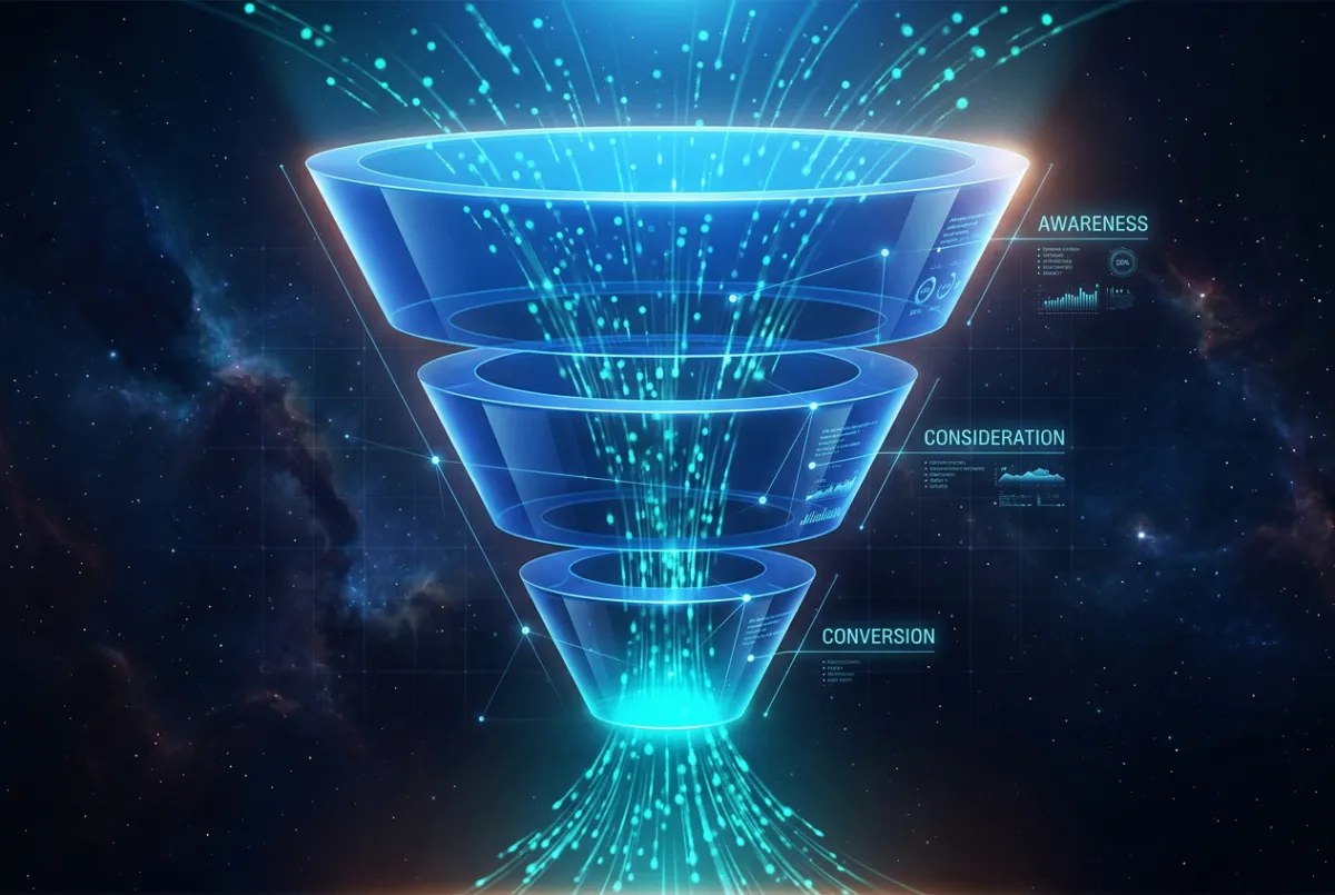 Digital Growth Engine high-intent landing funnel schematic and conversion rate visualization