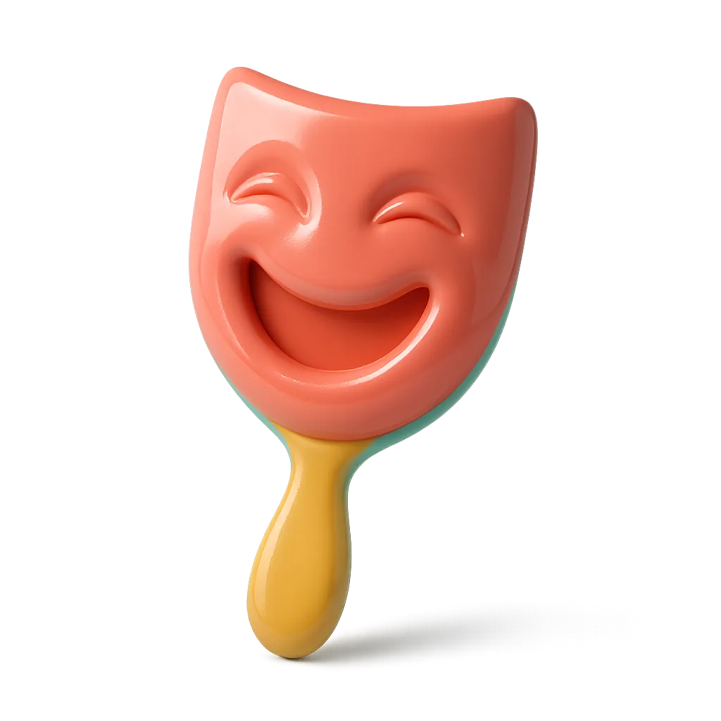 3D rendered laughing mirror mask icon in high gloss