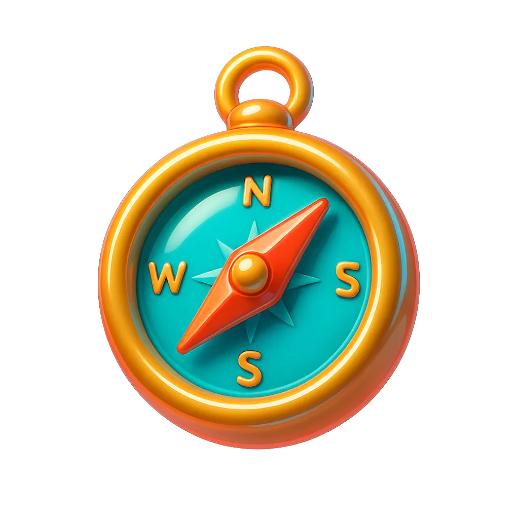 3D rendered glowing compass icon in high gloss