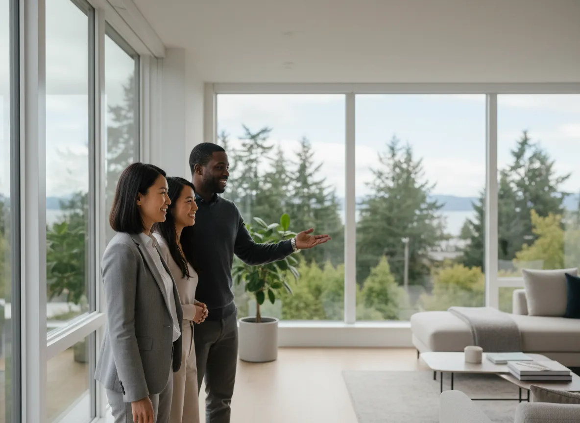 PrimeNest Realty agent showing a modern home to a couple