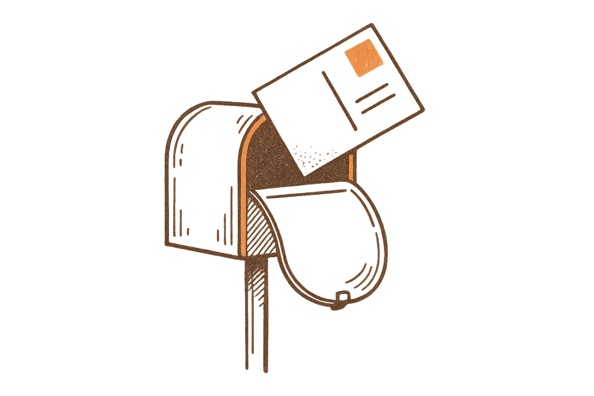 Line art sketch illustration of geographic property boundaries and precise postal route mapping