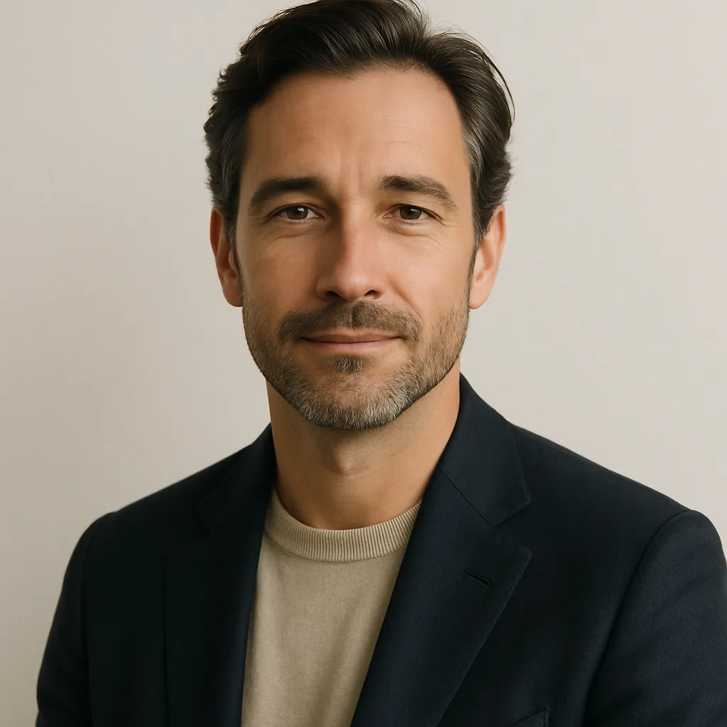 Portrait of K. Alvarez, elegant man in early 40s with relaxed expression