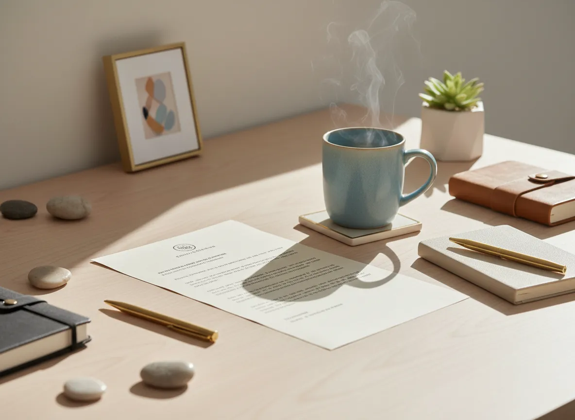 Calm workspace with open letter symbolizing unexpected financial relief