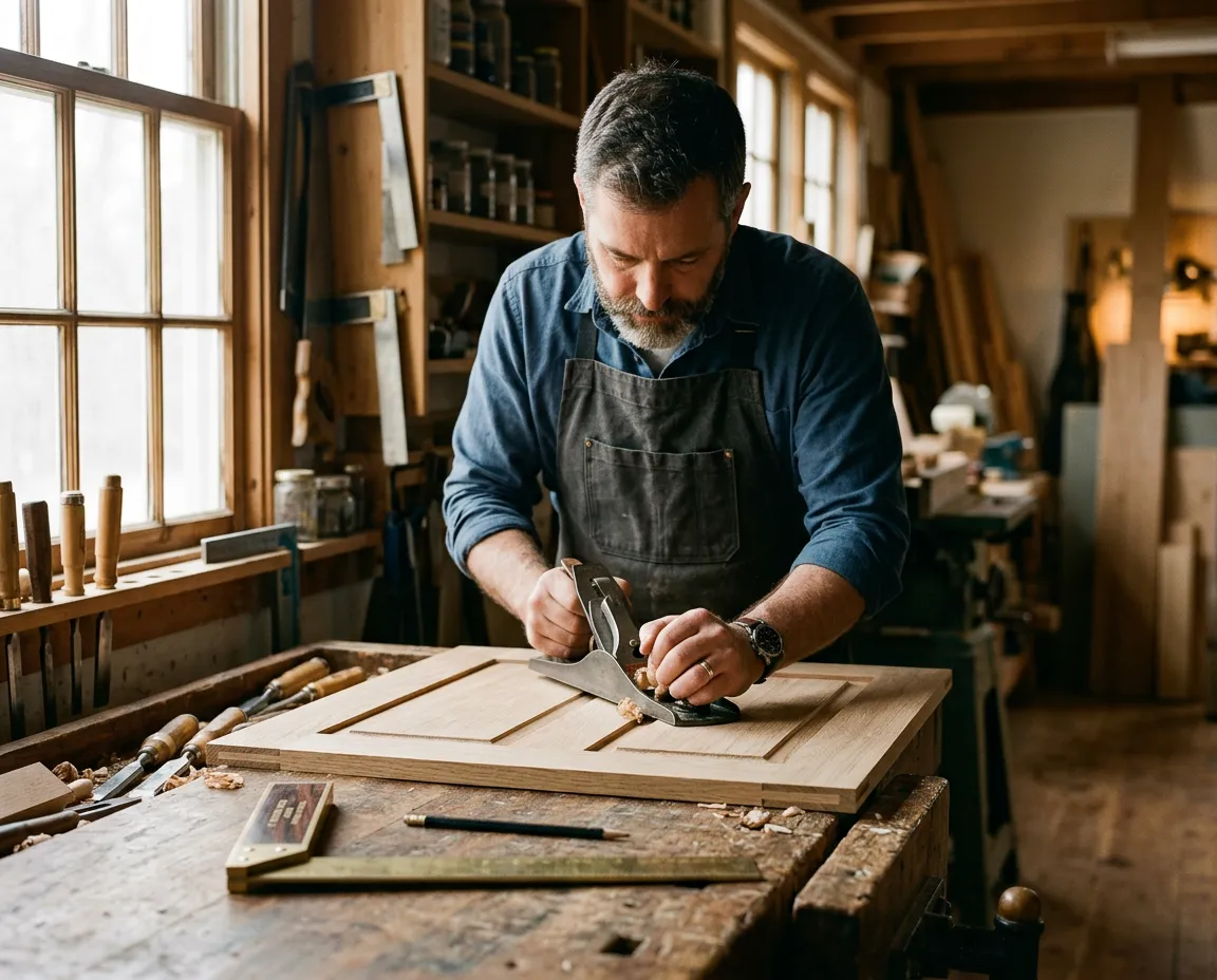 Coles Carpentry artisan crafting custom timber cabinetry and joinery in workshop