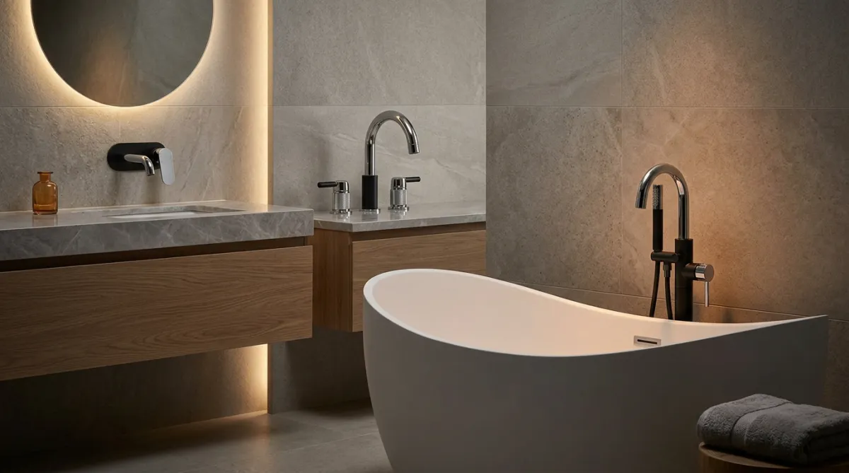 Luxury bathrooms and wet areas with freestanding bath and designer vanities