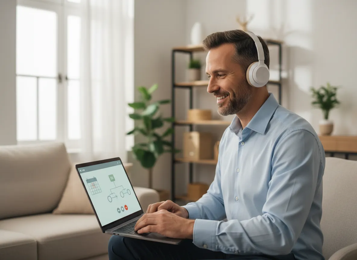 Networker en videollamada profesional mostrando un sistema de trabajo