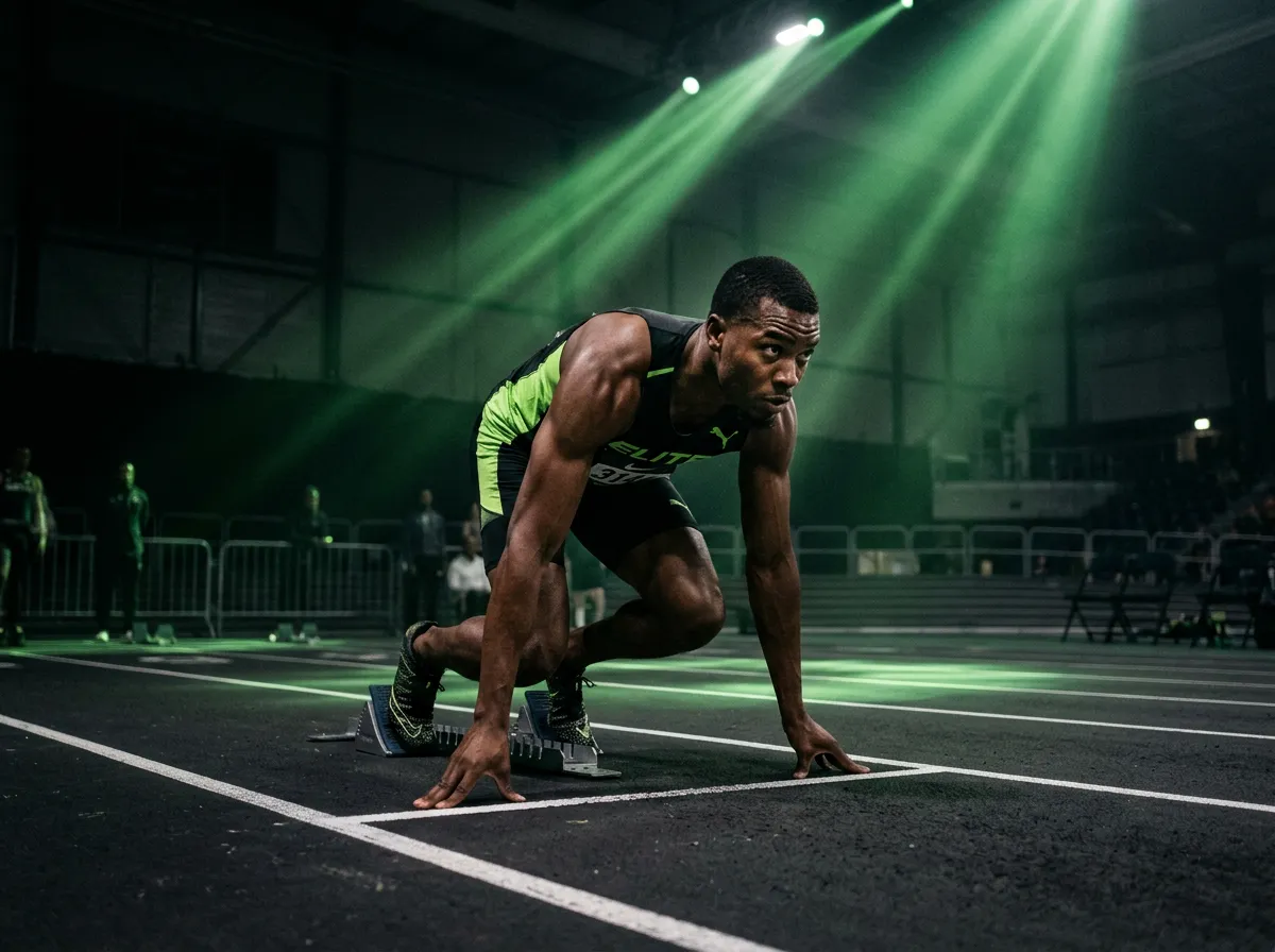 Competitive athlete executing explosive speed and power sprint drills
