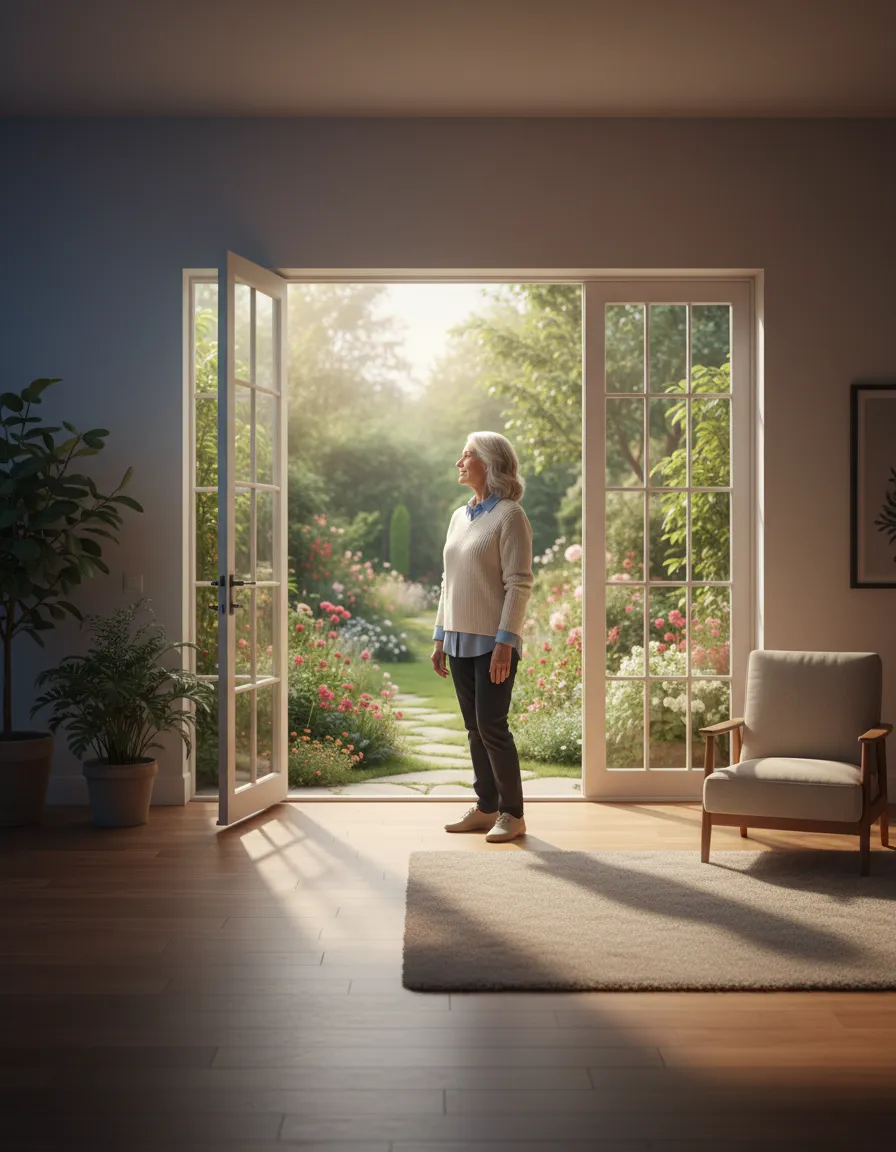 Senior looking longingly at a garden