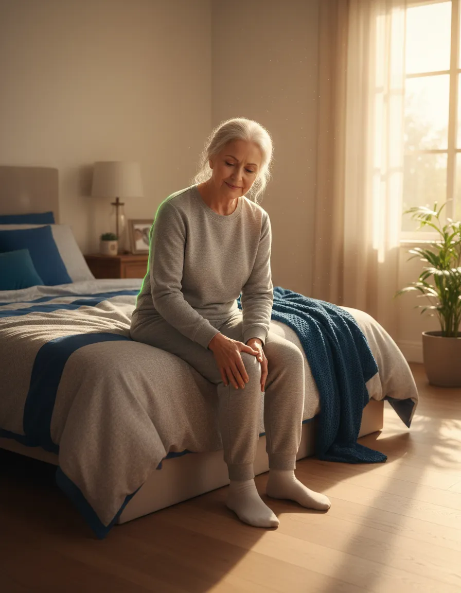 Senior experiencing mild shoulder discomfort, reflecting daily stiffness