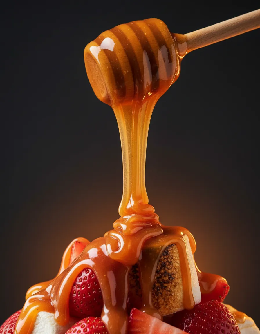 A gooey, high-saturation, messy delicious dessert treat covered in drizzle
