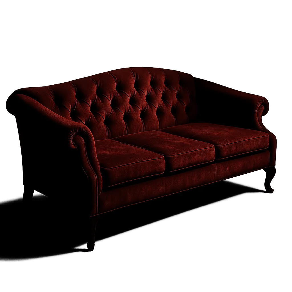 Vintage red velvet sofa studio cutout anchor for junk removal