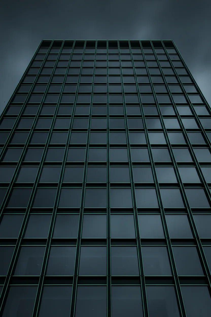 Abstract architectural building facade emphasizing institutional security