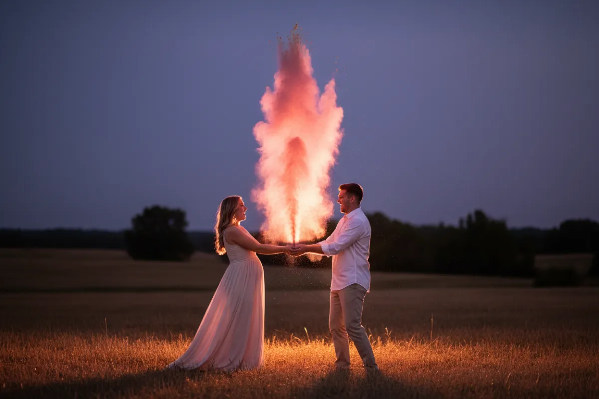 Gender Reveal color powder explosion