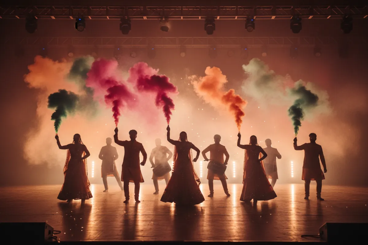 Sangeet Night celebration with color smoke