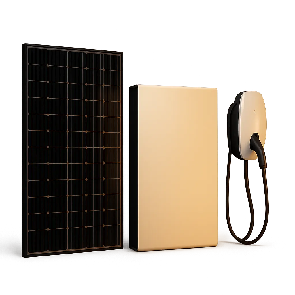Modern domestic solar roof array and smart battery storage system installation