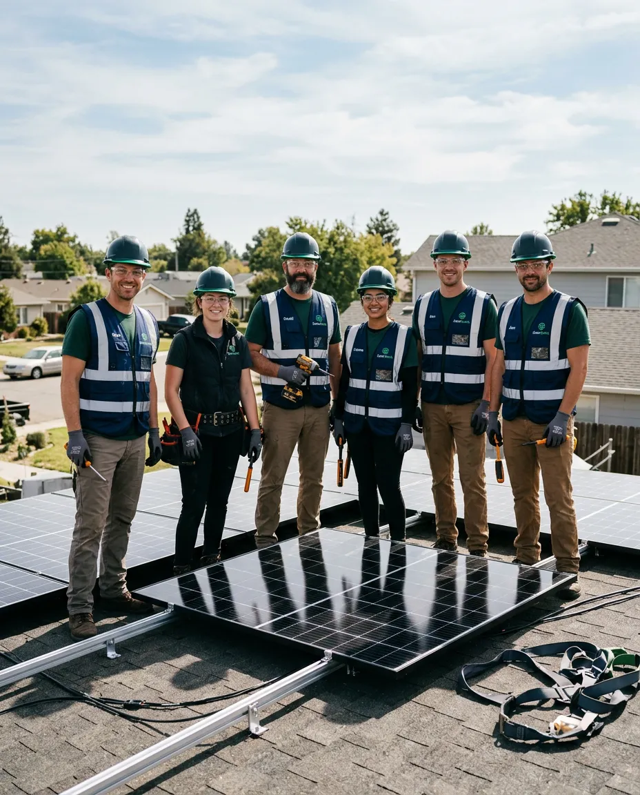 Authentic SolarGeek certified in-house installation crew on a residential solar rooftop build