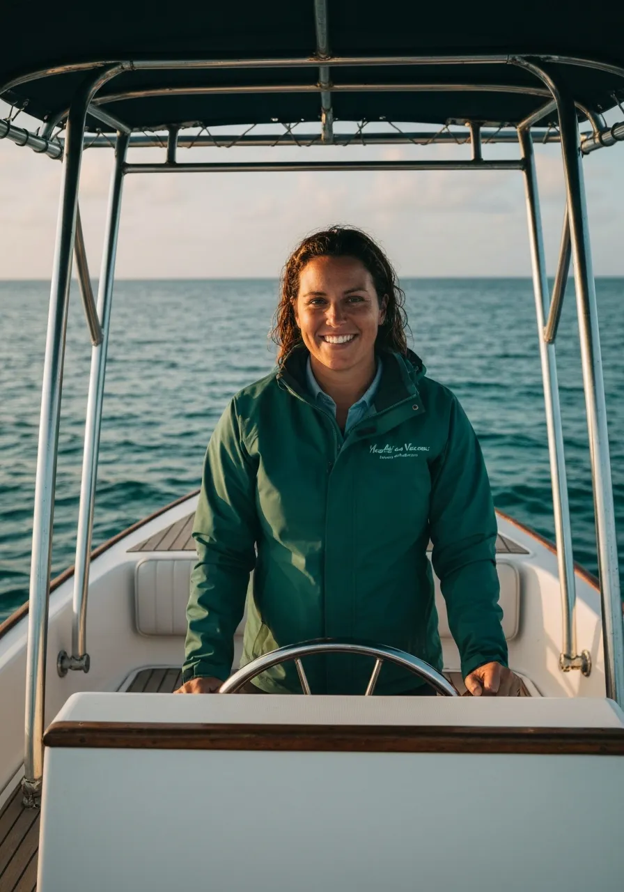 Captain Nicole driving her private tour boat in La Parguera