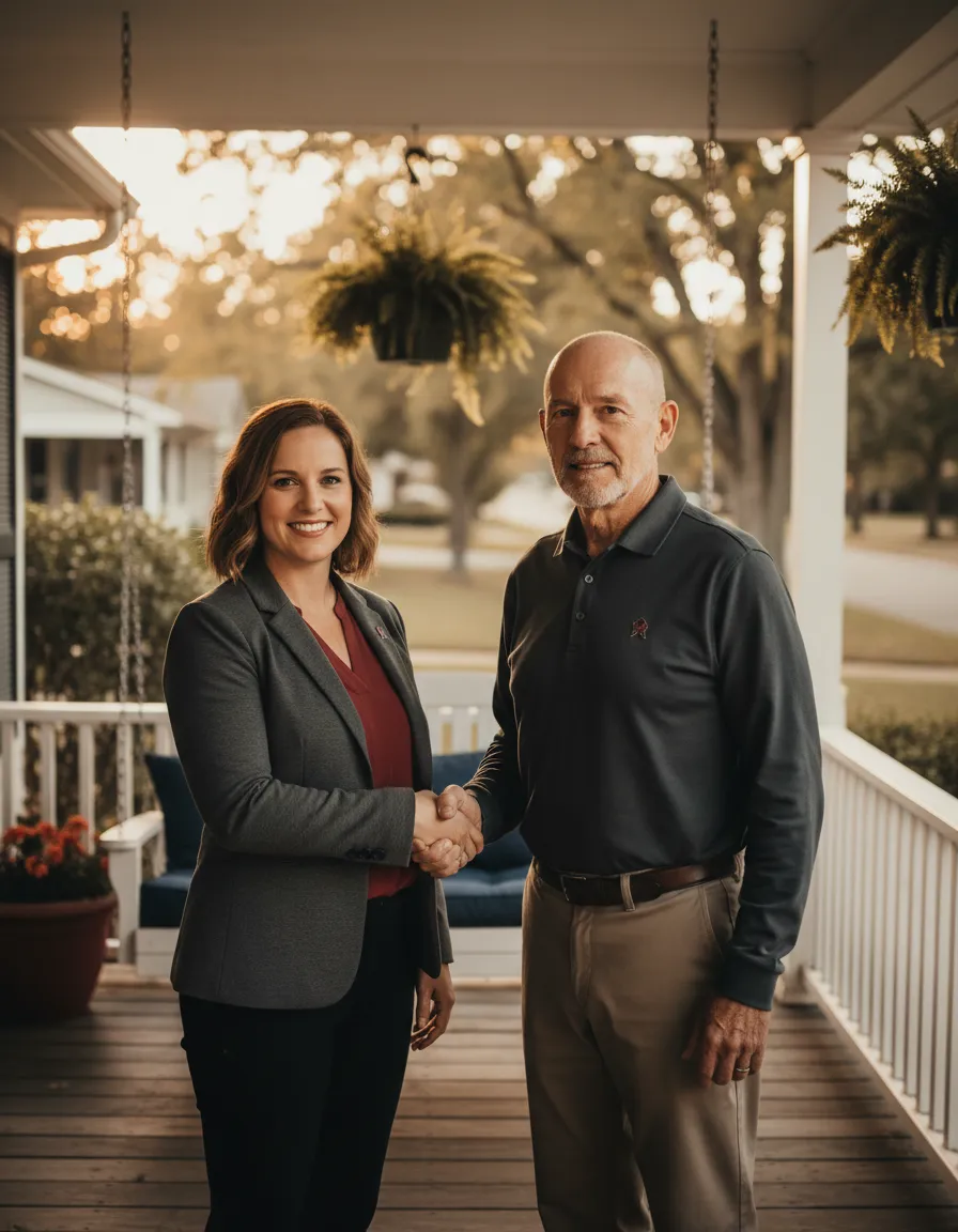 Real estate agent shaking hands with a veteran