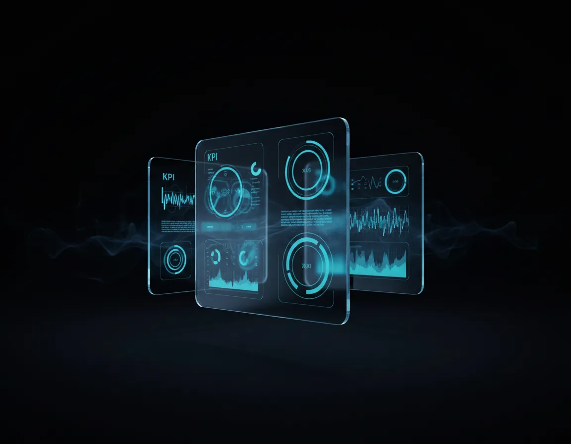 Futuristisches Echtzeit-Dashboard zur Kontrolle von KPIs und Prozessen