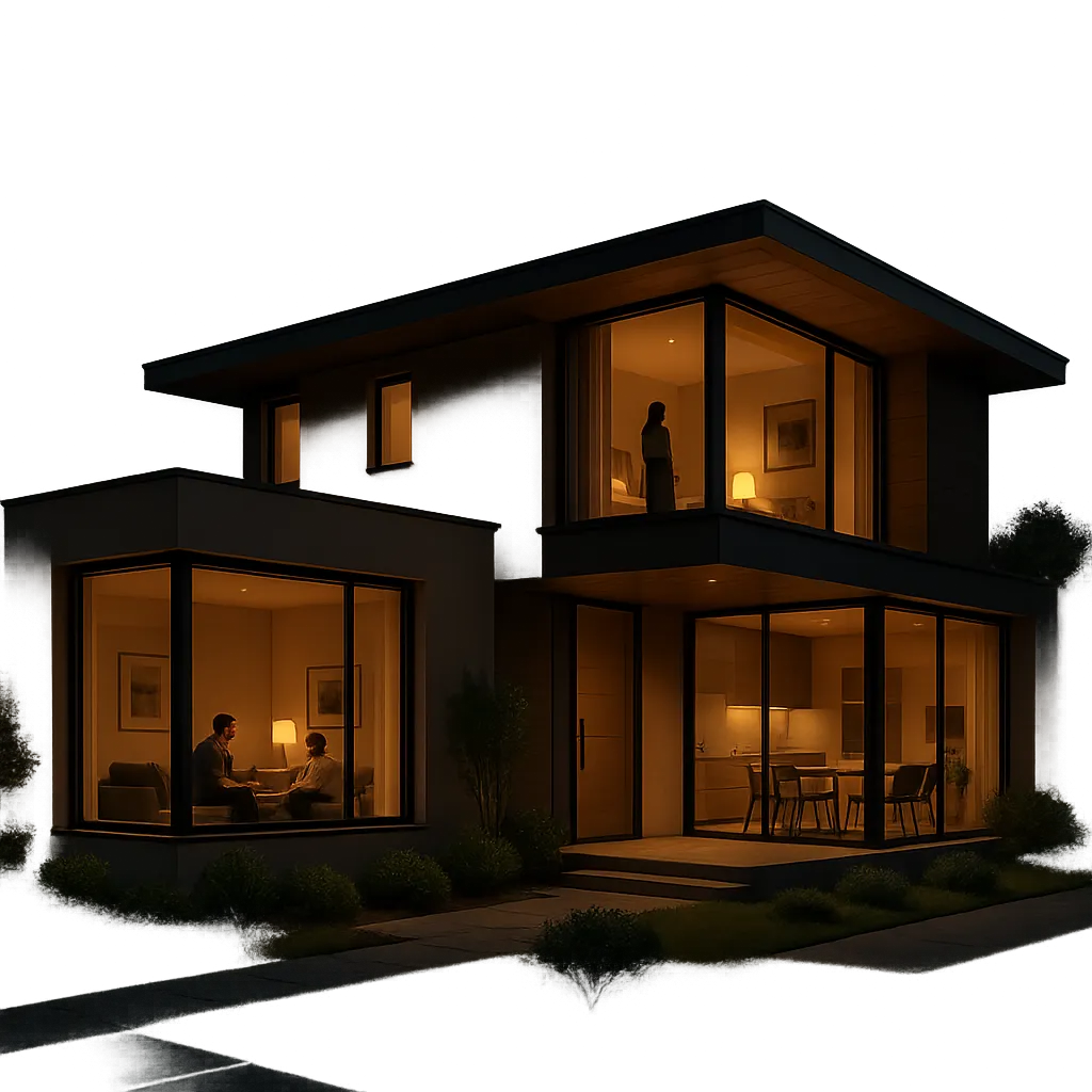Modern family home with protective architectural features