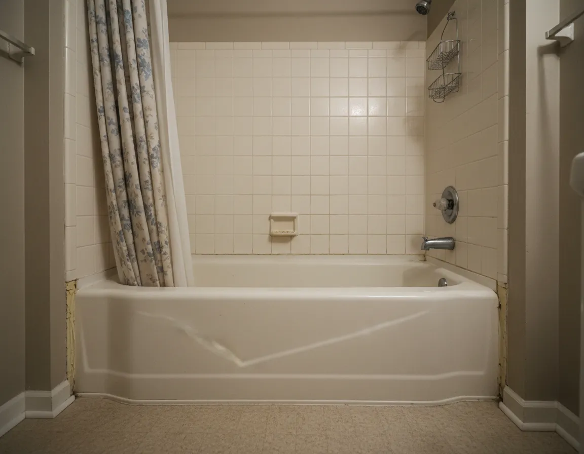 Old bathtub with high step-in before accessibility remodel