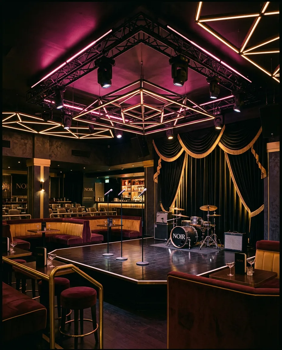 Atmospheric high-end nightlife event production and venue stage lighting