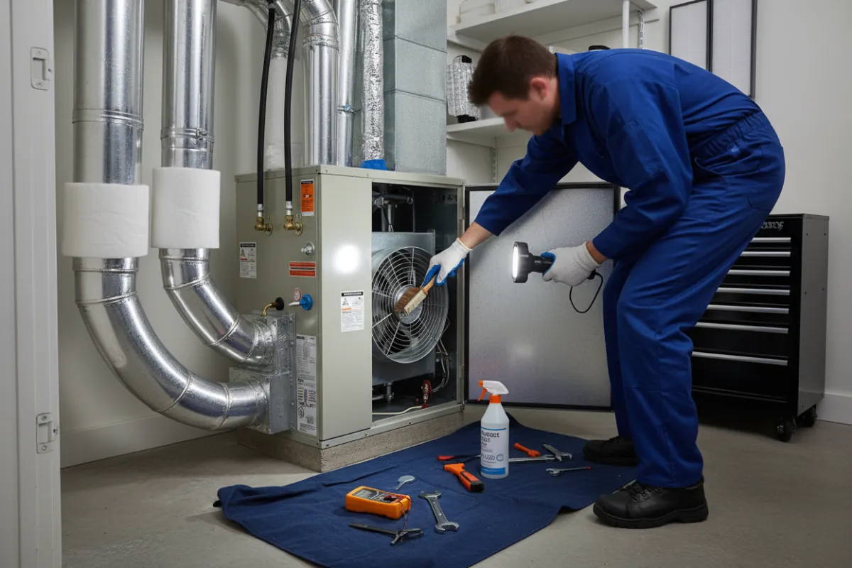 Sundial Home Services HVAC technician inspecting equipment