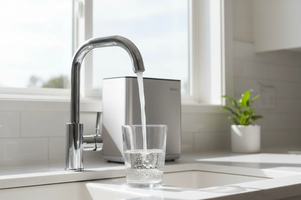 Kitchen faucet with clear drinking water and under-sink water-filtration system
