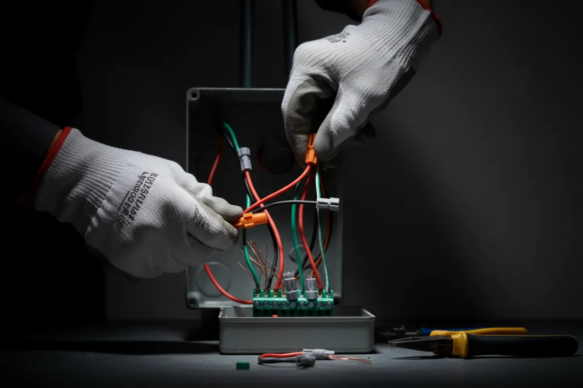 Close-up of wiring and conduit in a residential installation